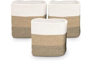 Casa Mina® Aufbewahrungskorb geflochten aus Baumwolle für Kinderzimmer I Schadstofffreie Korb Aufbewahrung aus Naturmaterial I Robuster Baumwollkorb mit Griffen I Regalkorb geflochten | 3er Set