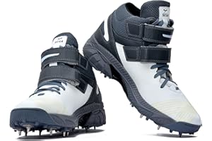 4 WITH QUIVE Sega Bold, Cricket Shoes, Cricket Shoes Men, with Metal Spikes,Shock Absorber Additional Ankle Support with Laces and Dual Buckle Support Free Cricket Spikes