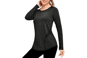 Wayleb Camiseta Deportiva de Manga Larga para Mujer Camisetas de Malla Mujer Ropa Deporte Secado Rápido y Transpirable para Yoga Pilates Fitness Correr