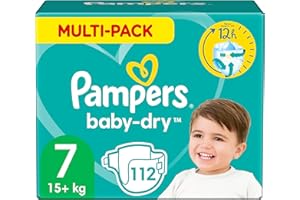 ‎PAMPERS Pampers Pieluchy Baby-Dry rozm. 7, 15+kg, pudełko miesięczne (112 pieluch), ochrona przed wyciekiem do 12 godzin