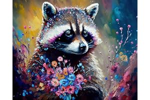 TISHIRON DIY Paint by Numbers for Adults Animals Adult Paint by Number Kits on Canvas Raccoon and Flower Painting by Numbers Art Crafts Gift for Home Wall Decorations 16"x20"(Frameless)