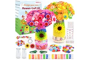 Youerls Gifts for Girls, Flower Craft Set for Children Make Your Own Bouquet with Buttons and Felt Flowers, Girls Toy DIY Birthday Gift for Girls 6 7 8 9 10 Years