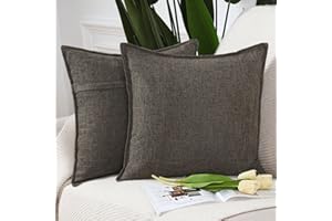 Madizz Lot de 2 Housses de Coussin Doux Lin Décoratif Coussin Couvre Style De Luxe pour canapé Chambre Taupe foncé 60x60 cm
