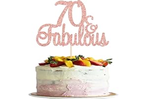 Gyufise 3Pcs 70 & Fabulous Birthday Cake Toppers Rose Gold Glitter 70 Fabulous Cake Decorations for 70th Birthday 70th Anniversary Party Decorations Supplies