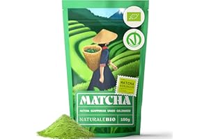 NaturaleBio Tè Verde Matcha Biologico in Polvere 100g. Grado Culinario. The Matcha Prodotto in Giappone. Ideale per Dolci, Frullati, Tè freddo, Latte e in Cucina come Ingrediente nelle Ricette