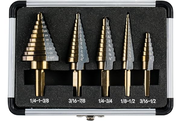 IRONANT Step Drill Bits, 5PCS HSS Titanium Step Drill Bit Set, 50 Sizes Step Bits for Metal with Aluminum Case