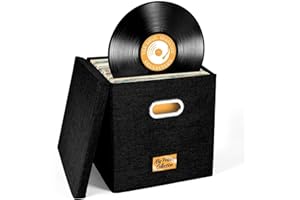Salyeeluly Vinyl Record Storage Box - Stackable LP Album Storage for 50+ Records with Lid