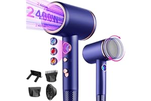 Tisoutec Asciugacapelli Ionico Phone per Capelli professionale Ioni AC Motore Phon Capelli 2400W,phon da viaggio diffusore|phon 4-in-1|pulsante aria calda/fredda|3 livelli+3 velocità|asciugacapelli