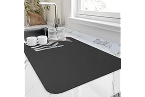 HotLive Dish Drying Mat for Kitchen Counter, Heat Resistant Drainer Mats with Non-slip Rubber Backed, Hide Stain Kitchen Super Absorbent Draining Mat, Easy to Clean Dish Rack Pad, Black 16"x18"