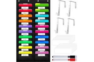 Vantasii Nylon Storage Pocket Chart with 20 Name Tag Pockets, Hanging Wall File Organizer, 4 Hooks and 20 Blank Cards, Organize Your Assignments, Files, Scrapbooks, Paper (28.5”x 47”)