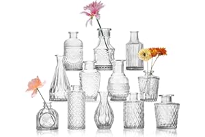 VIYMGIT Glass Bud Vase Set of 12, Mini Clear Bud Vase for Centerpieces in Bulk, Small Vintage Flower Vases for Weddings Parties Home Table Decorative