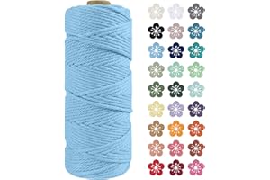 LEREATI Corda Macrame 2mm x 100m, Filo Macrame 2mm Cordoncino Cotone Naturale, 3 Fili Spago Colorato Cordino per Borse Uncinetto, Decorazioni Fai da Te, Arazzo da Parete, Cestini (Cielo Blu)