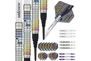 Unicorn Set di freccette con punta morbida, design DNA Professional Players Name Morse Code Design – 80% o 90% tungsteno naturale, accenti in titanio multicolore – Confezione di presentazione deluxe –