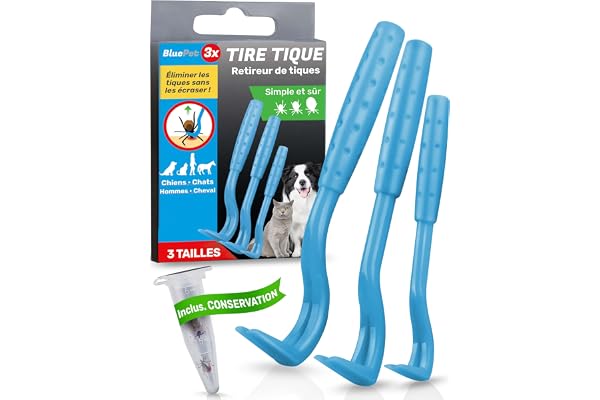 BluePet 3X Tire Tique pour Chiens, Chats et Humains, Crochet à tiques pour enlever Les tiques sans Douleur, Retireur de tiques, Pince à Tique pour Chien et Chat