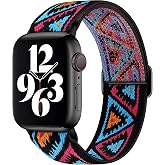 Teknoft Apple Watch ile Uyumlu Etnik Desen Motifli Ayarlanabilir Tokalı Bohemian Serisi Yumuşak Kumaş Kordon