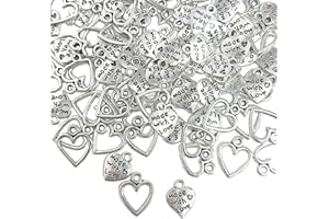 JTMKYO 100 ciondoli a forma di cuore in argento con fori, accessori per incisione retro, adatti per braccialetti e collane, 1,2*1,4cm, Argento