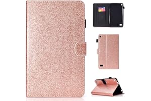 LMFULM® Case for Amazon Fire 7 2015/2017 (7 Inch) PU Magnetic Cover Shining Case Stent Function Holster Leather Case Flip Cover for Amazon Fire 7 2015/2017 Tablet PC Rose Gold