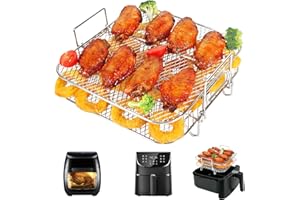 BYKITCHEN Airfryer Zubehör XL, Quadratisches 2 Schichten Rack, Heißluftfritteuse zubehör für Cosori XXL 5.5L, Instant Vortex 5.7L/Plus 8.5L, Tefal EasyFry 6.2L/6.5L,