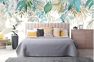 Naturempress Carta Da Parati 3D Moderna Foglie Tropicali Eleganti Colibrì Fotomurali Moda Decorazione da Muro XXL Poster Gigante Design Carta per pareti