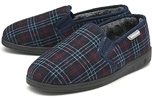DUNLOP Mens Twin Gusset Full Back Comfy Fur Lined Memory Foam House Slippers with Outdoor Soles
