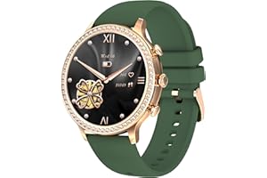 FINDTIME Fitnessuhr Damen Rund,1.32 Zoll Smartwatch Damen mit Telefonfunktion Diamanten Sportuhr mit Blutdruckmessung Schlafüberwachung Pulsuhr Schrittzähler Uhr Damen Fitness Tracker für iOS und Android