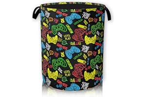 HUSITI Laundry Basket, Dirty Clothes Basket, Foldable Waterproof Oxford Cloth Storage Basket for Bedroom, Bathroom, Clothes,Large Storage Basket Home Decoration 66L(Game)