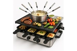 Raclette Fondue-set för 8 personer med stekpannor och skrapa – rostfritt och justerbart (Fondue-set)