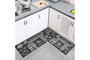 comfoyar 2 Pezzi Tappetino da Cucina, Stile Condimento, Antiscivolo Impermeabile PVC Tappeti da Cucina, Tappetini in Piedi per il Bucato Ufficio Casa (44x75+44x120cm)