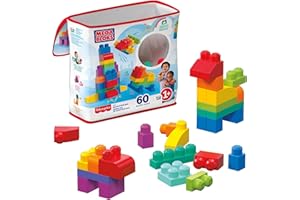 MEGA BRANDS Mega Bloks Bolsa clásica con 60 Bloques de construcción, Juguetes bebés 1 año (Mattel DCH55)