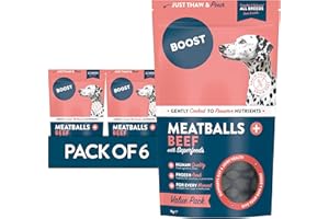 BOOST Pet Beef Meatballs Dog Food and Treat - Frozen Fresh Wet Dog Food, Grain Free, Made with 80% Beef, Complete Nutritional Meal for Pets, Nothing Artificial - 6 x 1kg