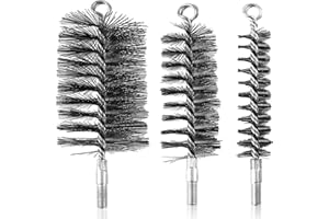 INQUIRLLY 3 Pcs Brosses de Ramonage Cheminée Brosse de Chaudière de Chauffage Métallique Goupillon à Tuyau de Poêle Rond, brosse à chaudière Brosse de Cheminée en Fil d'Acier Robuste (30 mm, 50 mm, 80 mm)