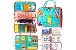 FUZHIK Busy Board Jeux Montessori Jouet Enfant 3 Ans, Educatif Sensoriel Jouets pour Les Tout-Petits, Espace Vaisseau Fusée Univers Voyage Activités Jeu Les Enfants de 2-6 Ans, Cadeau pour Garcon Fille
