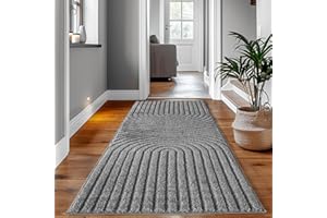 ‎SIMPEX SIMPEX Teppich Läufer 80x250 cm Grau Hochflor Skandi Boho Design Hoch-Tief Effekt Weicher Shaggy Langflor Flauschig Pflegeleicht, Flur