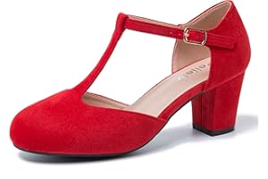 Peijely Womens T Strap Mary Jane Shoes Chunky Block Heel Ankle Strap Buckle Dress Pumps