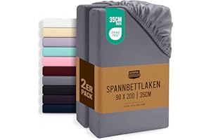 ‎UTOPIA BEDDING Utopia Bedding - 2er Set Spannbettlaken 90x200cm - Grau - Gebürstete Mikrofaser Spannbetttuch - 35 cm Tiefe Tasche