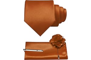 JEMYGINS 3.15" Solid Color Formal Tie and Pocket Square with Tie Clip Lapel Pin Set Mens Necktie for Business and Wedding 4PCS