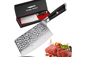 AROMA HOUSE Feuille de Boucher 7 pouces,Couteau de Chef,Couperet de Cuisine,Chinois Feuille de Boucher Couteau en Acier à Haute teneur en Carbone Allemand avec Lame tranchante pour Cuisine et Restaurant