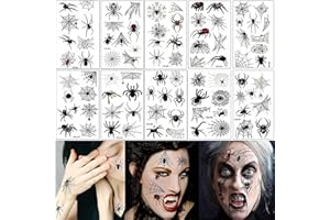 EXIIANTAG Halloween Temporary Tattoo Stickers Spider Waterproof Tattoo Halloween Face Makeup Stickers Family Kit,Suitable for Women Men Boy and Girl Party Dress Up(10 Sheet)