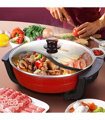 TONFEION Hot Pot pan dubbele hotpot hete pan roestvrij staal met glazen deksel en onderverdelingen, dubbelzijdig, Chinese vuurpan 28 cm