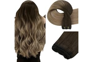 ‎EASYOUTH Easyouth Extension Tressen Echthaar Sew in Tressen Echthaar 55 cm Farbe Dunkelste Braune Mischung Mittelbraun und Aschblond 100g Echthaar Tressen zum Einnähen #2/6/18