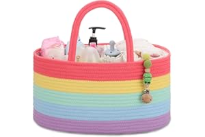 COMSE Baby Nappy Caddy Organizer, Nappy Basket, Car Diaper Change Organizer, Portable Tote Bag with Divider, Baby Shower Gifts Newborn Essentials Registry Must Have, Rainbow