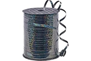 PartyWoo Noir, 0,35 cm x 454,4 m, ruban pour emballage cadeau métallique brillant, pour ficelle, cheveux, fleur de fleuriste (1 rouleau)