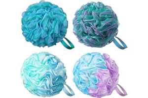 flintronic 4 Pack Loofah Shower Puff, 75g Large Bath Sponge, Soft Shower Pouf, Bath Loofah Men & Women, for Cleaning Body & Exfoliating Scrubber