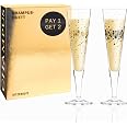 Coppia Di Flûte Da Champagne RITZENHOFF Goldnacht 200 Ml | In Cristallo Con Decorazioni In Oro E Nero | Fatte In Germania, In Confezione Regalo