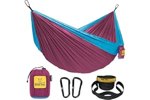 ‎WISE OWL OUTFITTERS Wise Owl Outfitters Hängematte - Outdoor Hängematte für für 2 Personen - Ultraleichte Reisehängematte - Belastbar bis 226 kg - Camping Zubehör - Inkl. Aufhängung u. Karabiner (Fuchsia und Himmelblau)