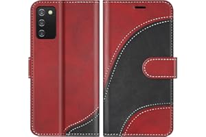 BoxTii Hülle für Galaxy A02S, Leder Handyhülle für Samsung Galaxy A02S, Ledertasche Klapphülle Schutzhülle mit Kartenfächer und Magnetverschluss, Rot