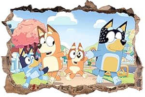 Grenric 3D Bluey Anime Wallpaper Wall Decals Sticker for Kids Bedroom,Kids Baby Nursery Wall Decoration,Cartoon Poster Sticker Decor