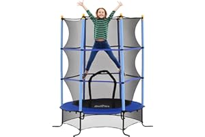 HOMCOM Trampoline Enfant Ø 1,63 m Filet de sécurité Porte zipée Couvre-Ressorts 6 poteaux rembourrés Inclus