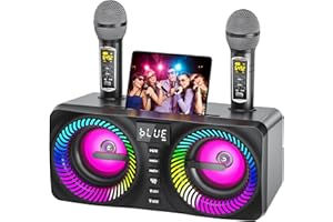 Musyvocay Sistema de Karaoke Portátil, 30W Altavoz Bluetooth Multifuncional con 2 Micrófonos UHF Inalámbricos y Ranuras Recargables, Karaoke Completa para Amigos en Casa