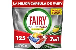 Fairy Platinum Plus Limón Cápsulas De Lavavajillas Todo En Uno, 125 Cápsulas, Nuestra Mejor Limpieza Que Deja Los Platos Como Nuevos, Elimina La Falta De Brillo Y Evita La Cal